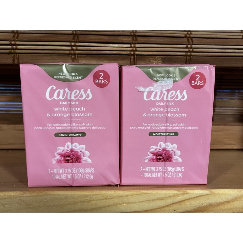 Caress Daily Silk Beauty Bar Soap White Peach & Orange Blossom 4 Bars Total